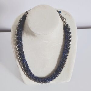 cookie lee navy blue and silver corded necklace